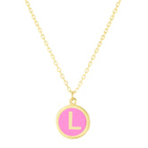 14K Pink Enamel L Initial Necklace
